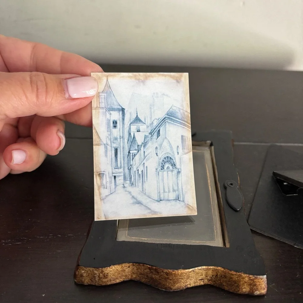 Vintage Style Ornate Gold Black Miniature Picture Frame French Street Scene 4x3